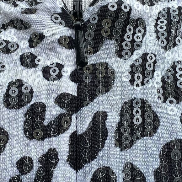 **** Cache Black Sequin Sleeveless Cheetah Print Ruched Dress (P) - Picture 8 of 12